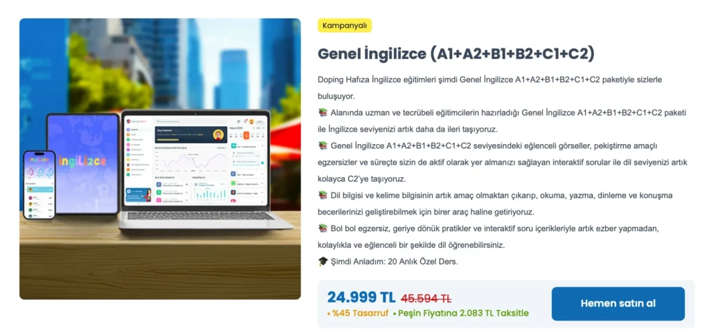 Doping hafıza ingilizce paket fiyatları